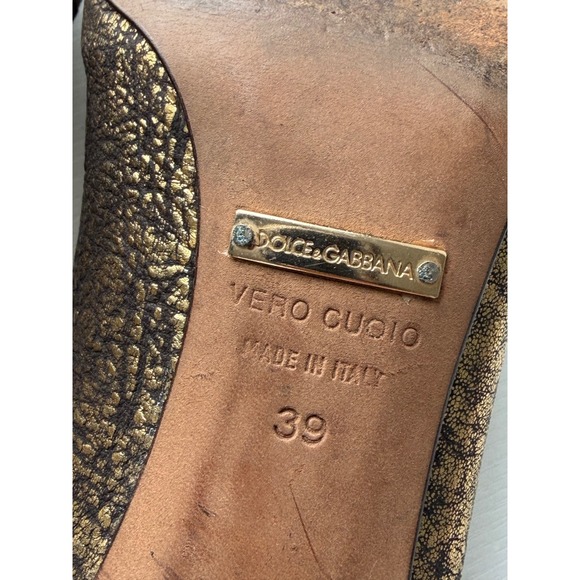 Vintage Y2K Dolce & Gabbana Gold metallicLeather Rose Heels Size 39 US 8-8,5 - Picture 8 of 10